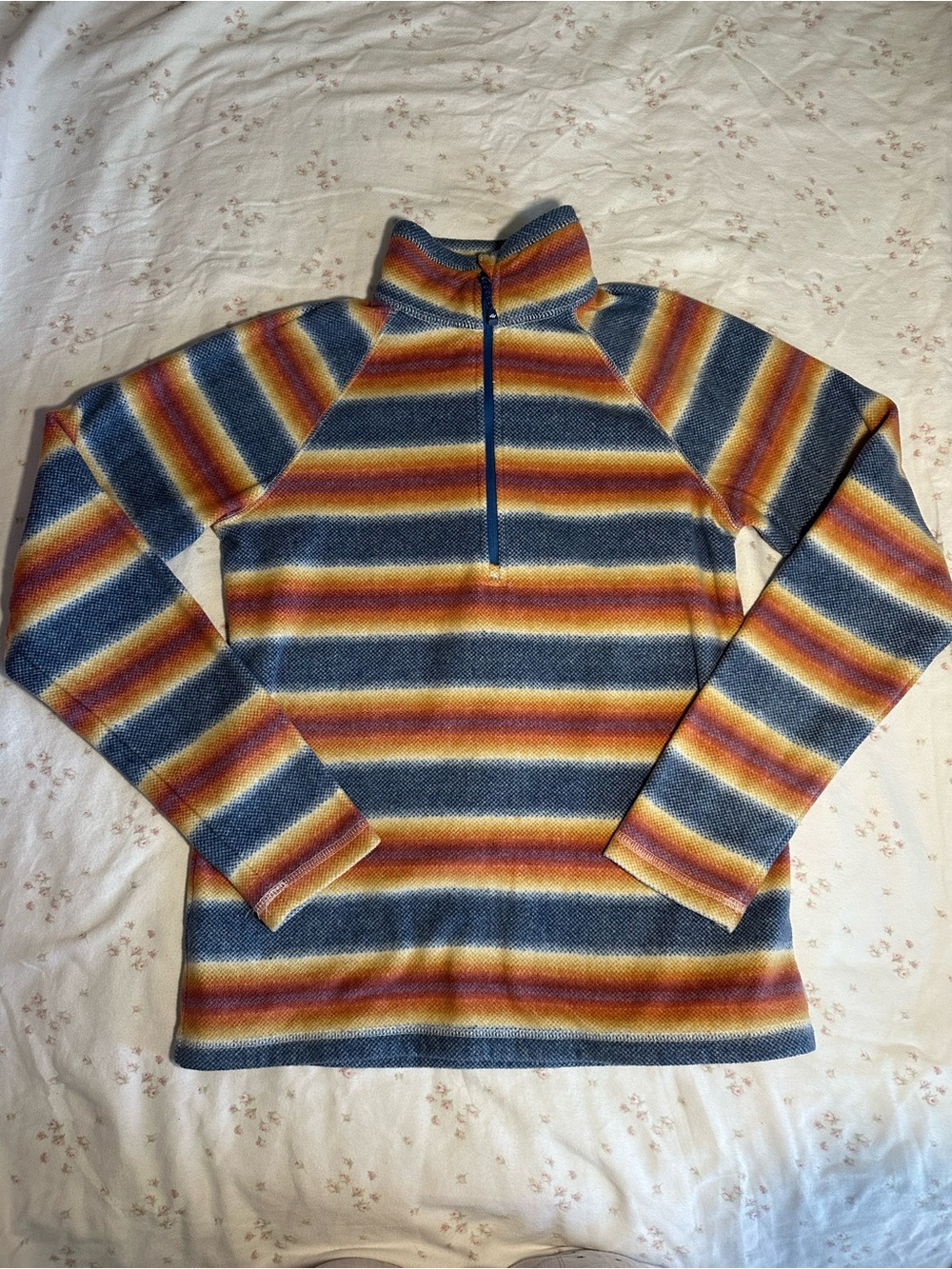 Eddie Bauer Striped Half-Zip Sweater in Blue, Rust & Cream